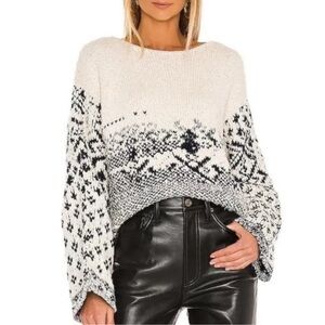 Free People Midnight Oversized Knit Beach Pullover Sweater Evening Ivory Sz Lg